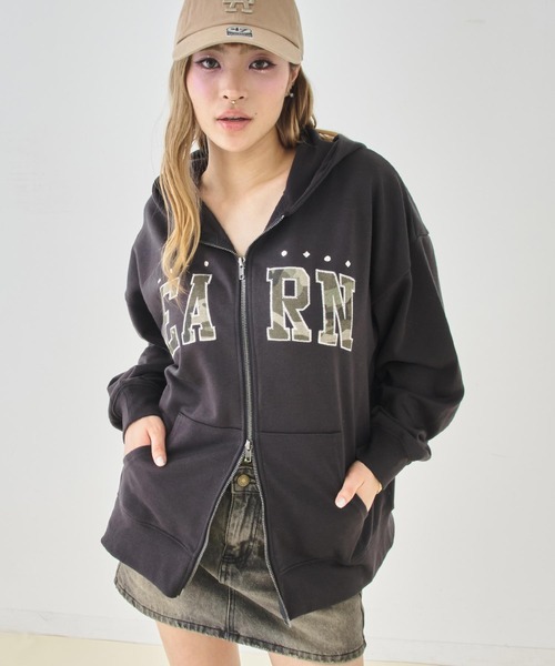 ANAP（アナップ） パーカー 裏毛カモフラワッペン貼り付けWジップ