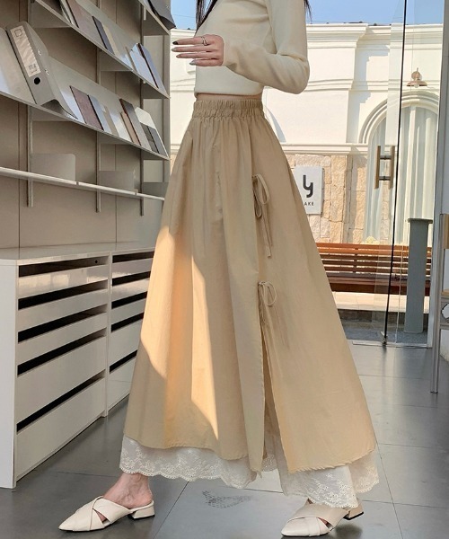 Diosfront スカート 異素材レイヤード風サイドリボンスカート
