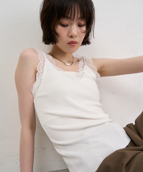 NUJOH キャミソール Lace Trim Sleeveless Top / レーストリムスリーブ