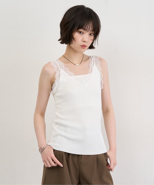 NUJOH キャミソール Lace Trim Sleeveless Top / レーストリムスリーブ