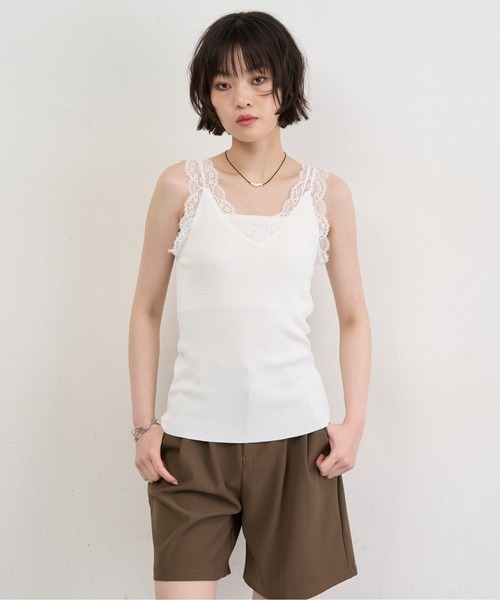 NUJOH キャミソール Lace Trim Sleeveless Top / レーストリムスリーブ