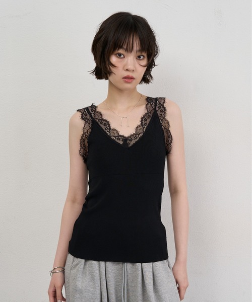 NUJOH キャミソール Lace Trim Sleeveless Top / レーストリムスリーブ