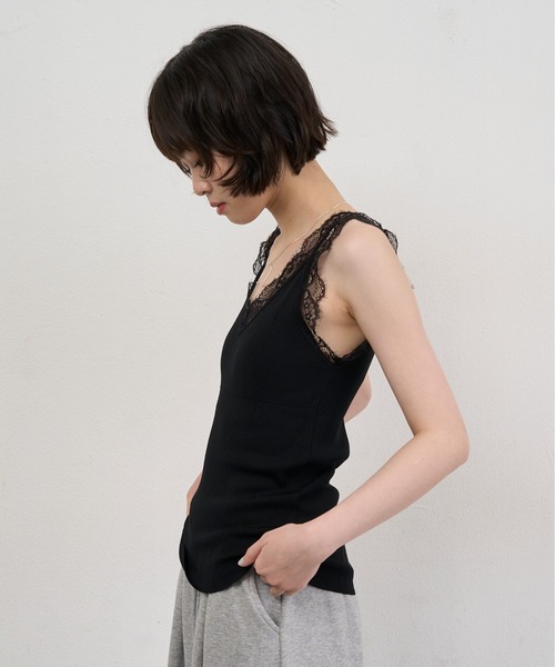 NUJOH キャミソール Lace Trim Sleeveless Top / レーストリムスリーブ