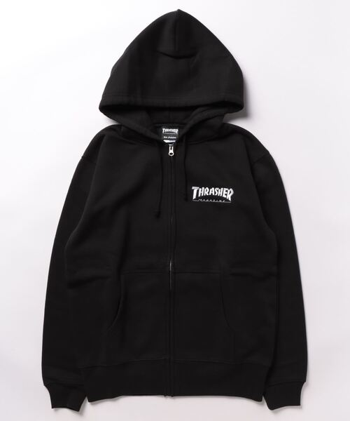 「THRASHER」 ジップアップパーカー X-LARGE ブラック×グリーン メンズ_画像6