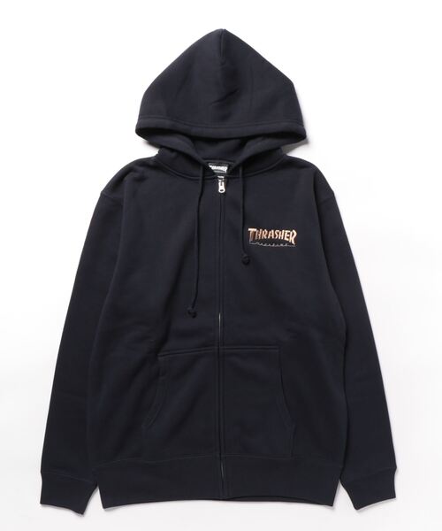 「THRASHER」 ジップアップパーカー X-LARGE ブラック×グリーン メンズ_画像8