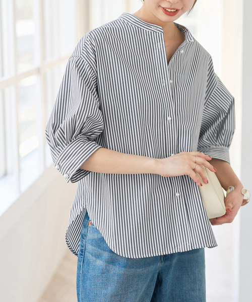パールボタンギャザースリーブシャツ Spick＆Span（スピック アンド スパン） ブラウス シャツ 「追加