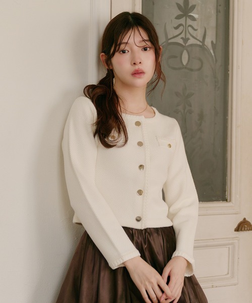 fupel ゴールドボタンニットジャケット fupel ジャケット ノーカラージャケット gold button knit jacket
