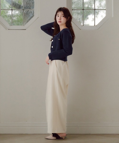 fupel ジャケット ノーカラージャケット gold button knit jacket