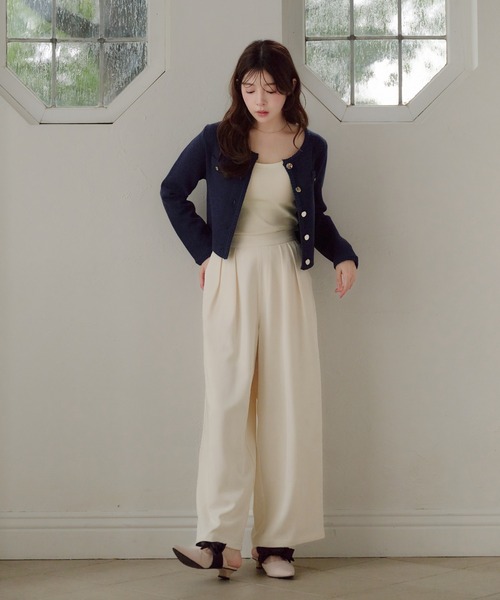 fupel ジャケット ノーカラージャケット gold button knit jacket