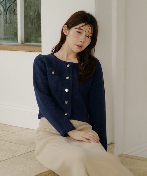 fupel ゴールドボタンニットジャケット fupel ジャケット ノーカラージャケット gold button knit jacket