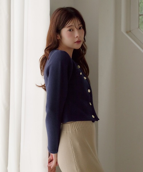 fupel ゴールドボタンニットジャケット fupel ジャケット ノーカラージャケット gold button knit jacket
