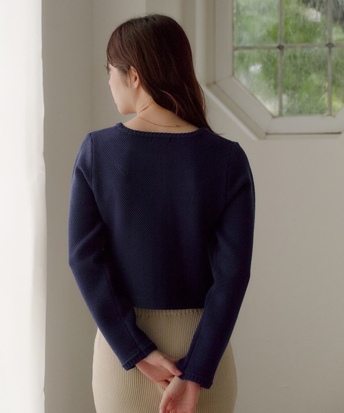 fupel ジャケット ノーカラージャケット gold button knit jacket