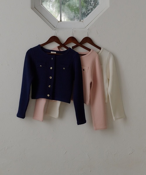 fupel ジャケット ノーカラージャケット gold button knit jacket