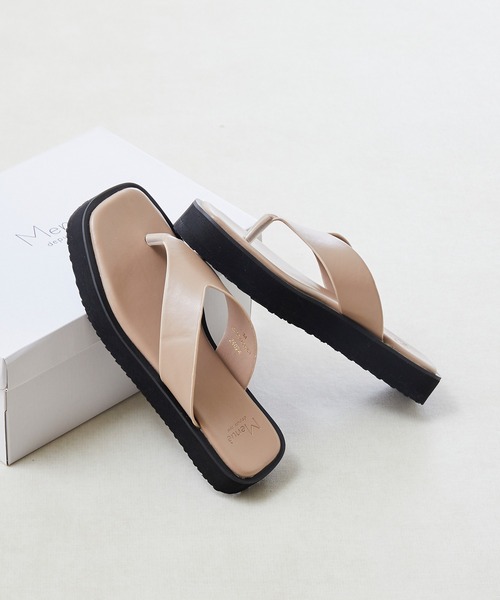 menue（メヌエ） サンダル スクエアトゥ厚底トングサンダル レディース