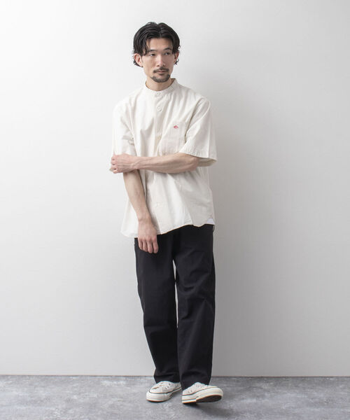 豪華で新しい ブラウス シャツ Danton ダントン Band バンドカラーシャツ S S Shirt Collar 半袖 サイズ 40 メンズ Mサイズ相当