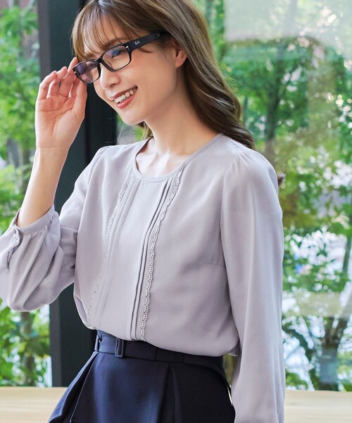 ブラウス シャツ 「洗える」ピンタックレースブラウス レディース Tiaclasse ブラウス シャツ 「洗える」ピンタックレースブラウス
