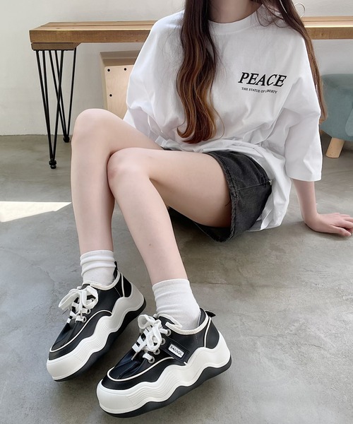 スニーカー なみなみソールモノトーンスニーカー レディース