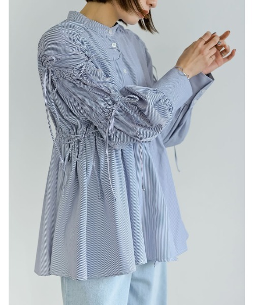Re:EDIT（リエディ） ブラウス シャツ ストライプギャザーリボン