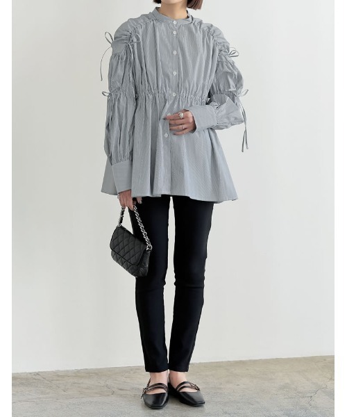 Re:EDIT（リエディ） ブラウス シャツ ストライプギャザーリボン