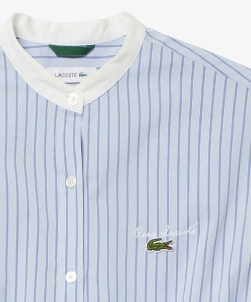 LACOSTE シャツワンピース ストライプ マキシ丈 バンドカラー