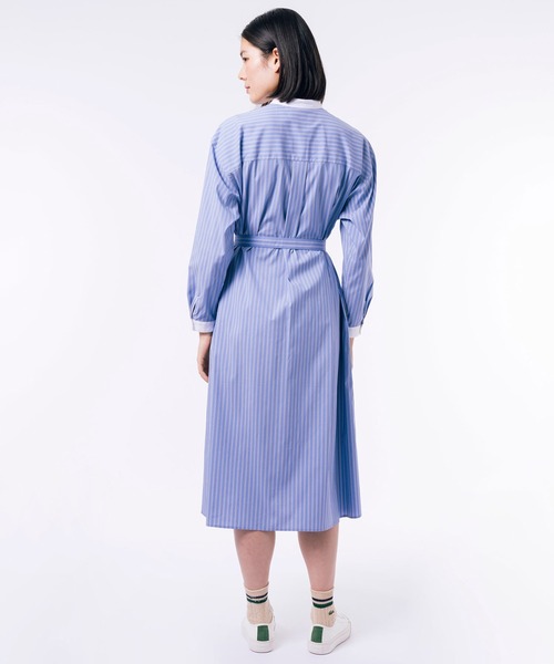 新品 ラコステ シャツワンピース バンドカラー シャツドレス ブルー ストライプ 楽天市場】【SALE／50%OFF】ストライプ マキシ丈 バンドカラー