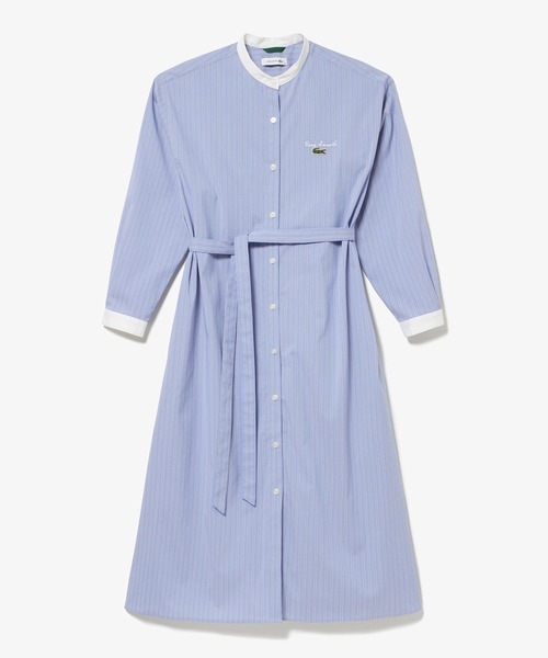 LACOSTE バンドカラー ワンピース 36 LACOSTE シャツワンピース ストライプ マキシ丈 バンドカラー