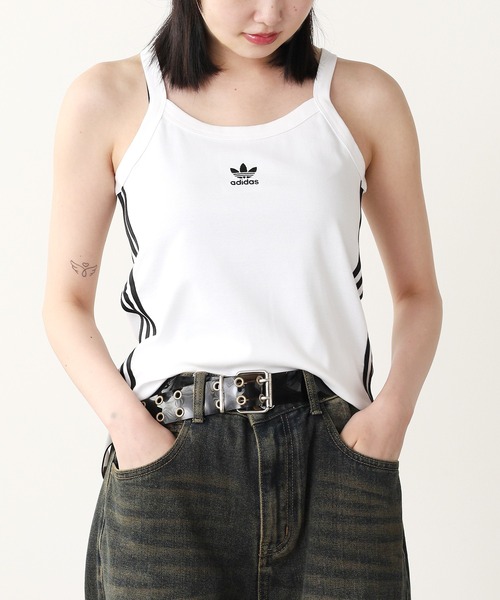 【タグ付き】Adidas リブ編み/フロントレースタンクトップ　L サイズ adidas（アディダス）の「スリーストライプス タンクトップ
