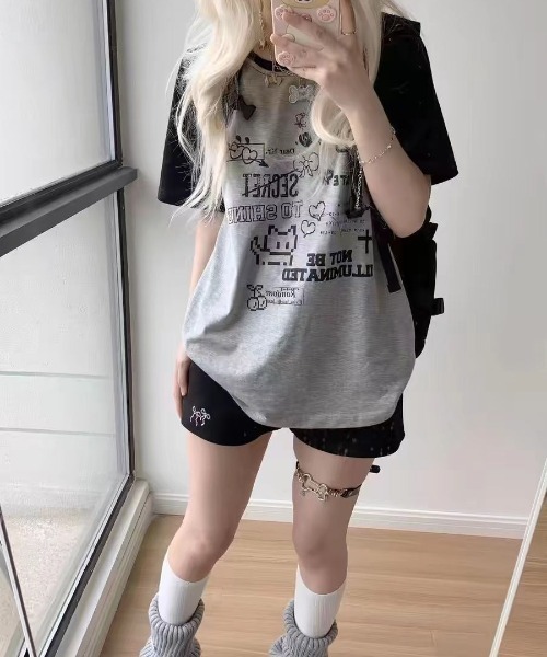 DEVICE（デバイス） tシャツ 猫 キャット 韓国 古着風 Y2K ストリート