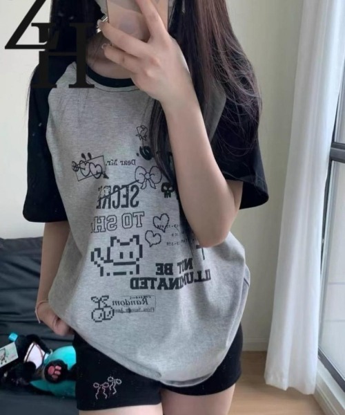 DEVICE（デバイス） tシャツ 猫 キャット 韓国 古着風 Y2K ストリート