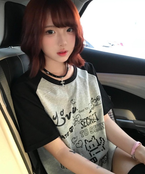 DEVICE（デバイス） tシャツ 半袖 猫 キャット 韓国 古着風 Y2K