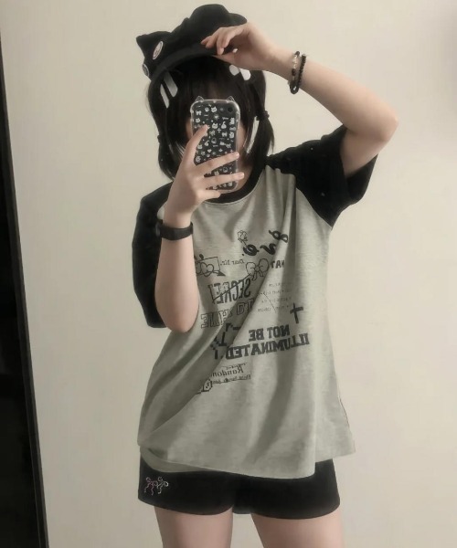 DEVICE（デバイス） tシャツ 猫ミーム キャット 韓国 古着風 Y2K