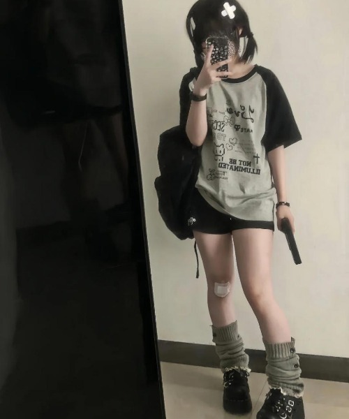 DEVICE（デバイス） tシャツ 猫 キャット 韓国 古着風 Y2K ストリート