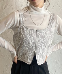 ベスト ジレ ふくれジャガードジップアップベスト レディース She's Closet ベスト ジレ ダブルジップアップショート丈ふくれ