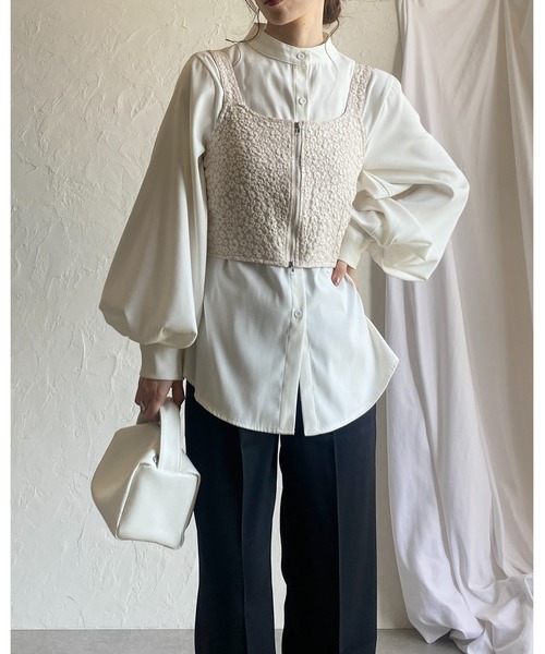 ベスト ジレ フローティングジャガードラッフルベスト レディース She's Closet ベスト ジレ ダブルジップアップショート丈ふくれ