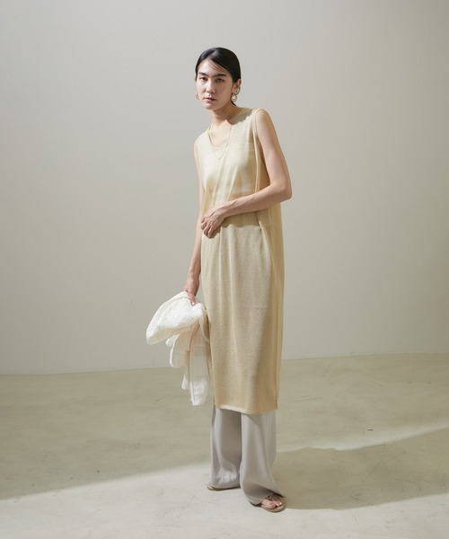SALON adam et rope' ワンピース ラメノースリーブワンピース