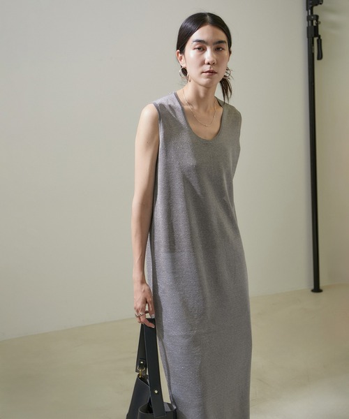 SALON adam et rope' ワンピース ラメノースリーブワンピース