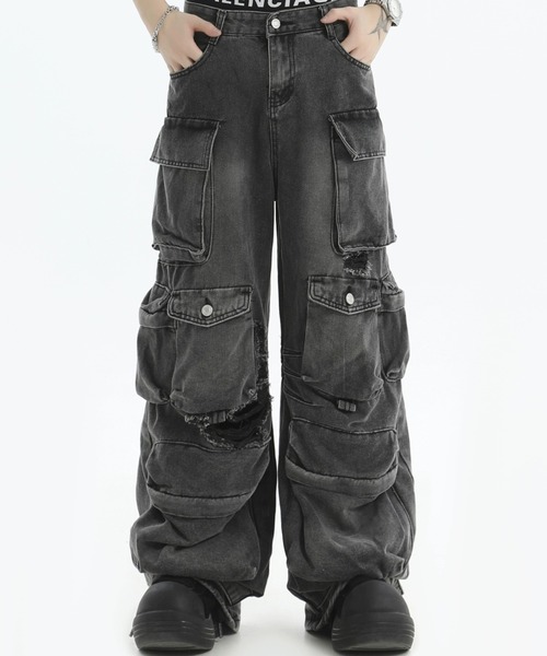 ATTICO デニム・ジーパン ブラック系 Made In Italy The Attico Fern ワイドカーゴジーンズ | ブルー | FARFETCH JP