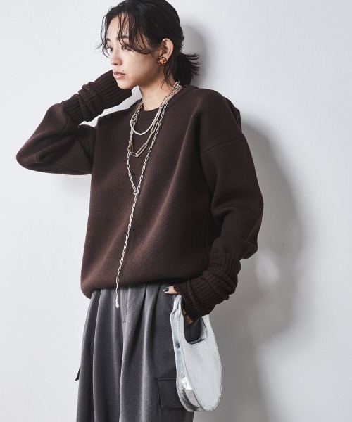 CHIC STYLE ニット セーター アームウォーマー付クルーネック