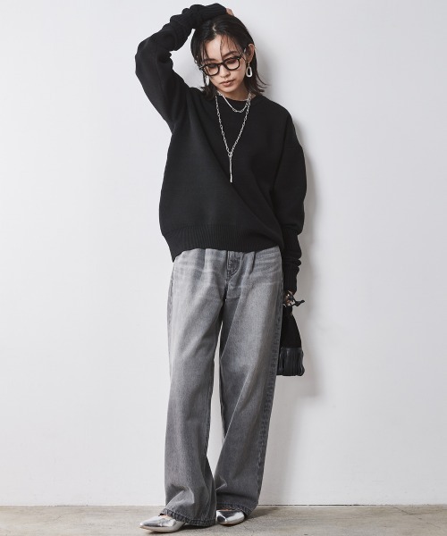 CHIC STYLE ニット セーター アームウォーマー付クルーネック