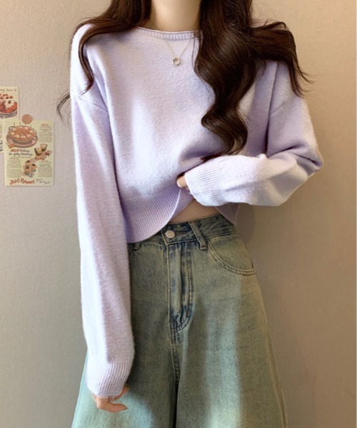 ニット セーター ボートネック ショート丈 トップス レディース