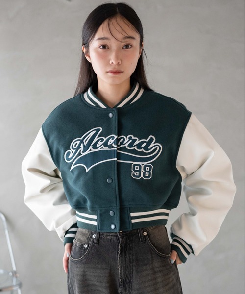 WEGO ロッテルダム スタジャン L ネイビー・ブラウン WEGO スタジャン WEGO/スタジアムロゴショートスタジャン
