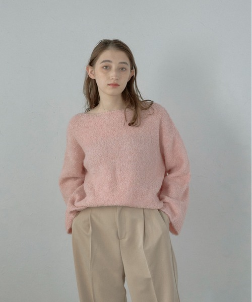 ニット セーター 「MINERTE」boat neck loop yarn knit pullover / ボートネックループヤーンニット レディース
