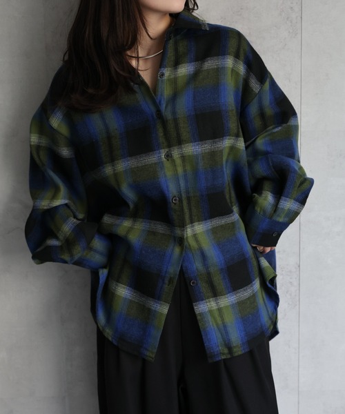 ブラウス シャツ 「新色追加」オンブレチェックオーバーシャツ/ネルシャツ/羽織 レディース | ap retro | 09