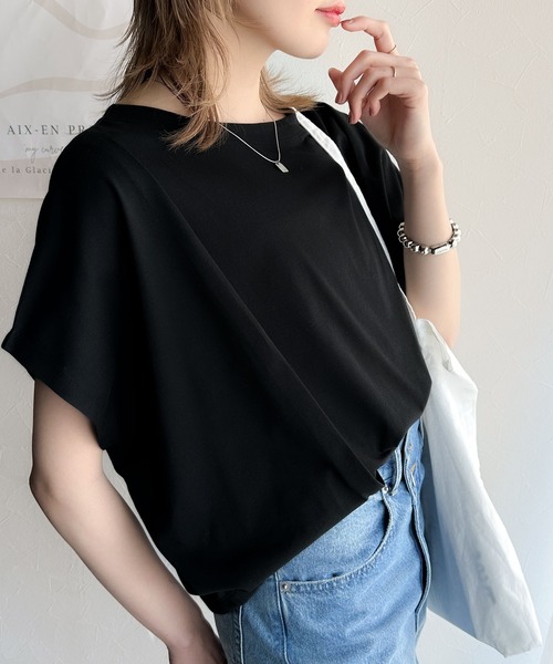 tシャツ 「接触冷感加工タックデザインフレンチスリーブカットプル」 レディース classicalelf tシャツ 「接触冷感機能」ひんやり素材で涼しく