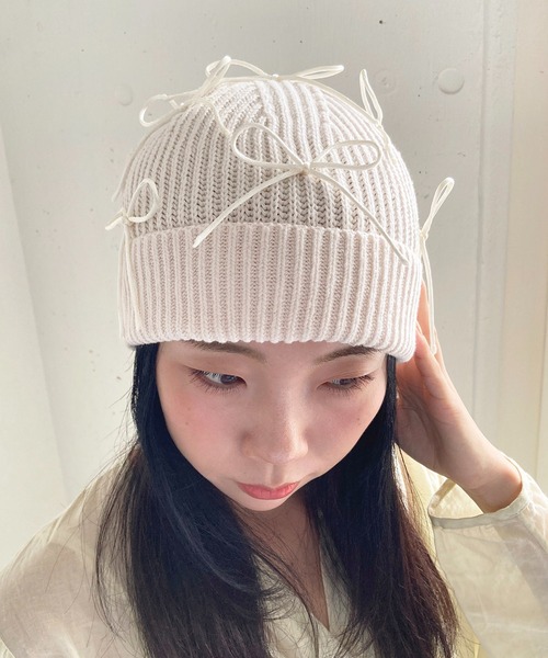 カシミヤ100% Neishacrosland リボンニット帽 Casselini ニット帽 ニットキャップ Casselini(キャセリーニ