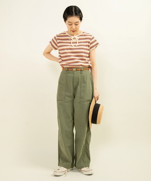 tシャツ マルチボーダーテレコ パイピングリボンプルオーバー レディース CHILD WOMAN tシャツ マルチボーダーテレコ パイピングリボン