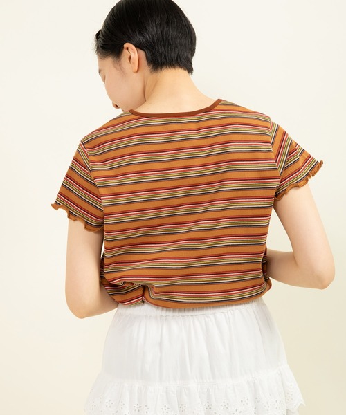 tシャツ マルチボーダーテレコ パイピングリボンプルオーバー レディース CHILD WOMAN tシャツ マルチボーダーテレコ パイピングリボン
