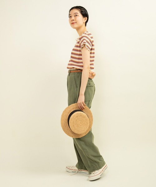 tシャツ マルチボーダーテレコ パイピングリボンプルオーバー レディース CHILD WOMAN tシャツ マルチボーダーテレコ パイピングリボン