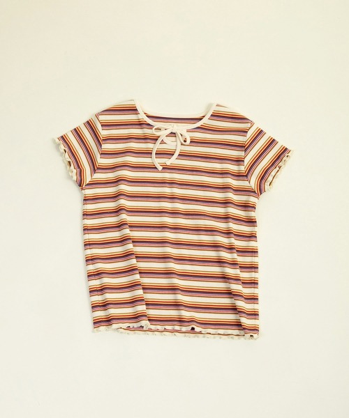 tシャツ マルチボーダーテレコ パイピングリボンプルオーバー レディース CHILD WOMAN tシャツ マルチボーダーテレコ パイピングリボン