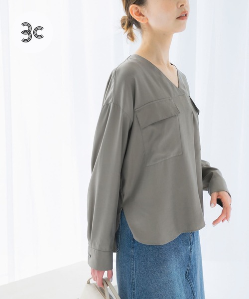 ブラウス シャツ キュプラツイルVネックブラウス レディース ブラウス シャツ キュプラツイルVネックブラウス レディース